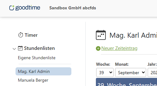 Screenshot seitliches Menü