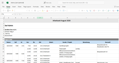 Arbeitzeiterfassung nach Microsoft Excel exportieren