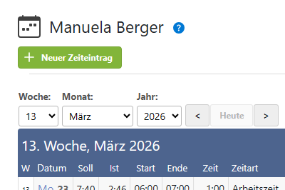 Zeiterfassung: Stundenliste