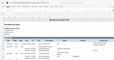 Time Tracking - export to Microsoft Excel