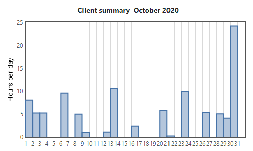 Statistic charts for working hours and project hours