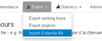 Import Icalendar file menu