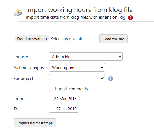 Working hours klog import