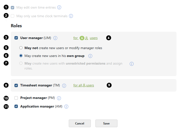 Timekeeping permissions and the different user roles