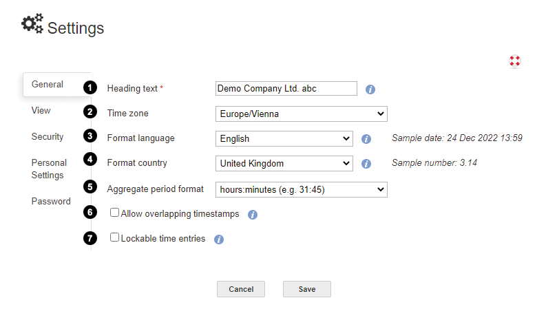 Timekeeping settings tab general