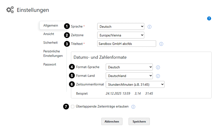 Arbeitszeiterfassung Einstellungen Allgemein