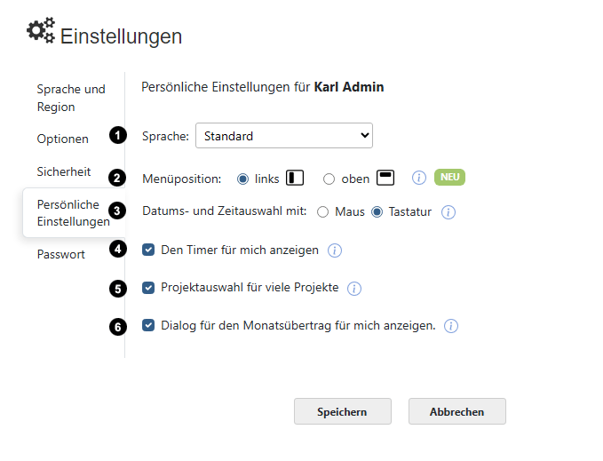 Zeiterfassung Persoenliche Einstellungen