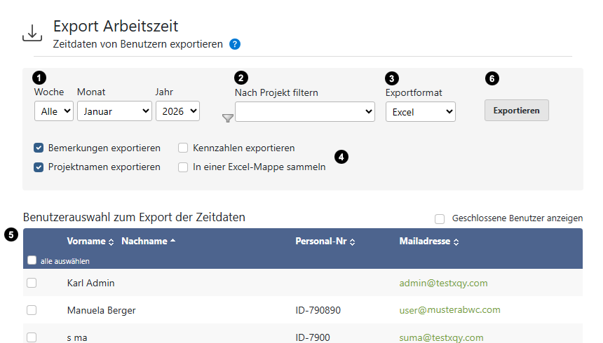 Export-Arbeitszeit