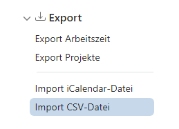 Screenshot Menü Import CSV Datei