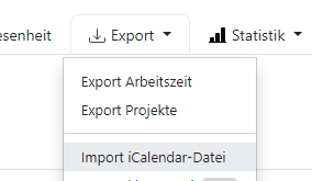 Menü Import Icalendar