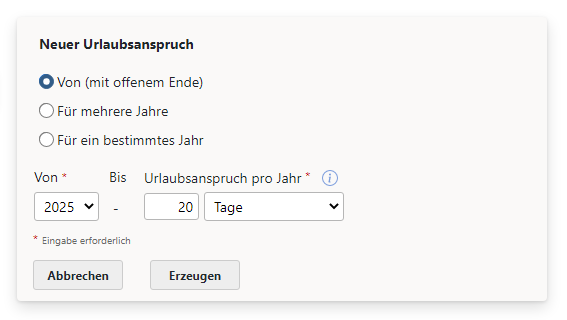Neuen Urlaubsanspruch erstellen