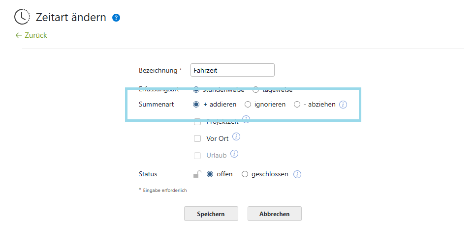 Summenart von Zeitarten