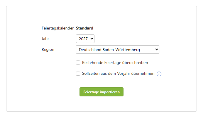 Arbeitszeiterfassung Feiertage importieren