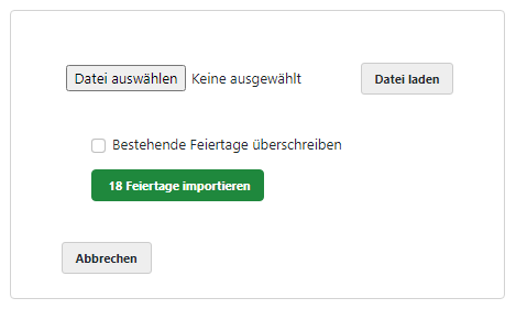Arbeitszeiterfassung Feiertage importieren